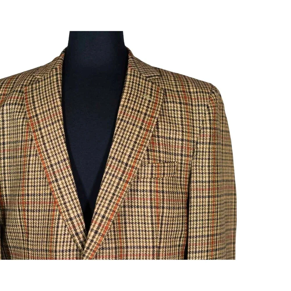 Mens Blazer Green Beige Orange Plaid Wool Formal Party Jacket Sport Coat 42R